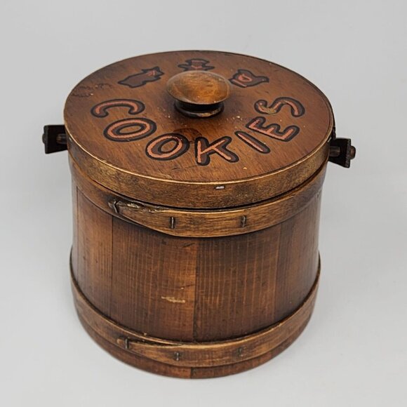 1940s Mountaineers Wooden Cookies Barrel Bucket Rustic Primitive Folk Art - Picture 2 of 11